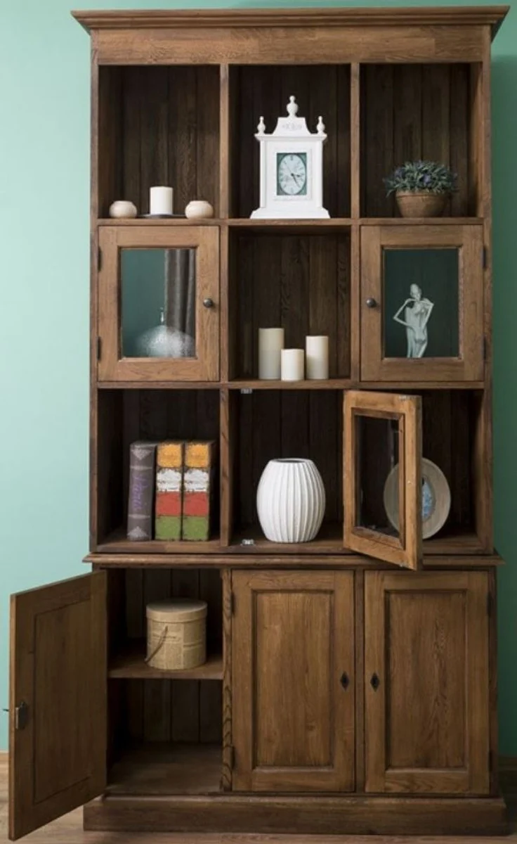 Casa Padrino Landhausstil Schrank Braun 130 x 50 x H. 240 cm - Massivholz Wohnzimmerschrank mit 6 Türen - Landhausstil Wohnzimmer Möbel