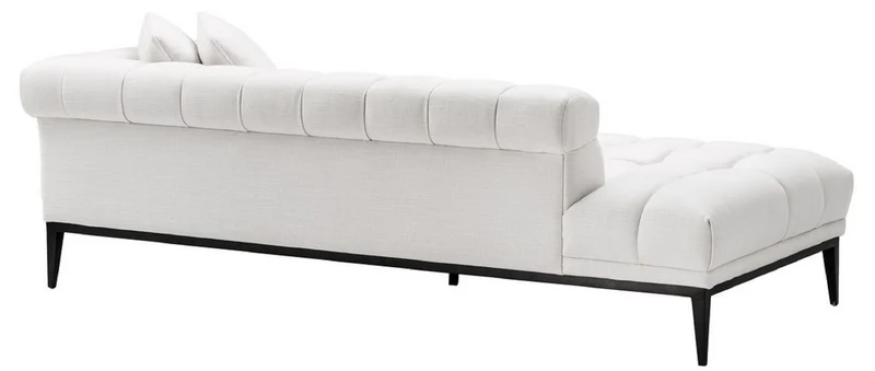 Casa Padrino Luxus Lounge Sofa Weiß / Schwarz 223 x 98 x H. 69 cm - Rechtsseitiges Wohnzimmer Sofa mit 2 Kissen - Luxus Qualität