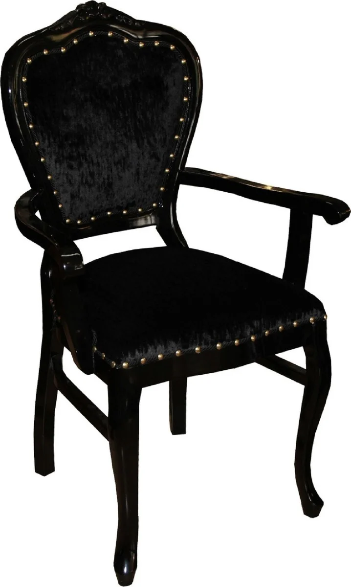 Casa Padrino Luxus Barock Esszimmer Set Schwarz / Schwarz 60 x 47 x H. 99 cm - 6 handgefertigte Esszimmerstühle mit Armlehnen - Barock Esszimmermöbel