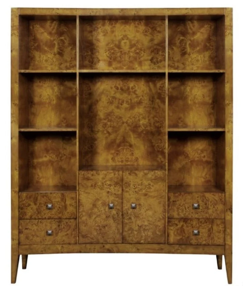 Casa Padrino Luxus Bücherschrank mit 2 Türen und 4 Schubladen Hellbraun 150 x 35 x H. 190 cm - Büroschrank - Wohnzimmerschrank - Luxus Qualität