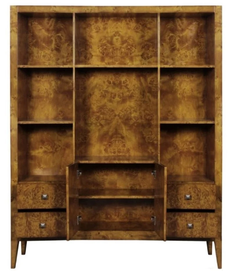 Casa Padrino Luxus Bücherschrank mit 2 Türen und 4 Schubladen Hellbraun 150 x 35 x H. 190 cm - Büroschrank - Wohnzimmerschrank - Luxus Qualität