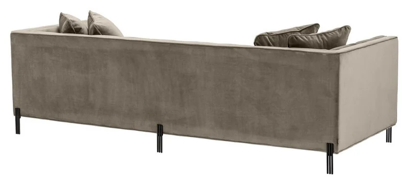 Casa Padrino Luxus Samt Sofa mit 4 Kissen Greige / Schwarz 231 x 95 x H. 68 cm - Wohnzimmer Sofa - Luxus Qualität
