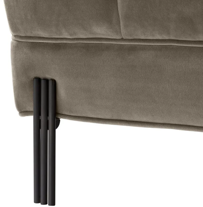 Casa Padrino Luxus Sitzbank Greige / Schwarz 133 x 59 x H. 42 cm - Gepolsterte Samt Bank mit Edelstahl Beinen - Luxus Kollektion