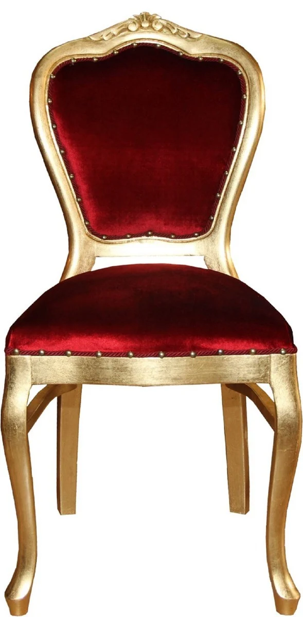 Casa Padrino Luxus Barock Esszimmer Set Bordeauxrot / Gold - 1 Esstisch mit Glasplatte und 6 Stühle - Barock Esszimmermöbel - Made in Italy - Luxury Collection