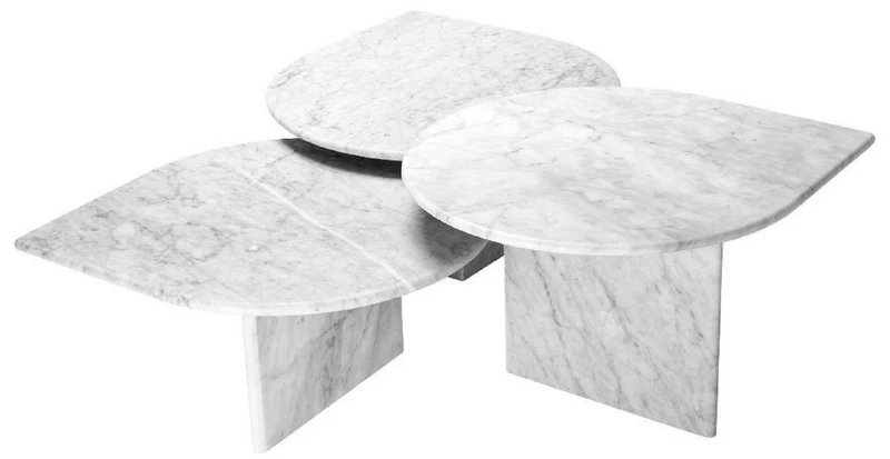 Casa Padrino Luxus Couchtisch Set Weiß - 3 Wohnzimmertische aus hochwertigem Carrara Marmor - Luxus Möbel
