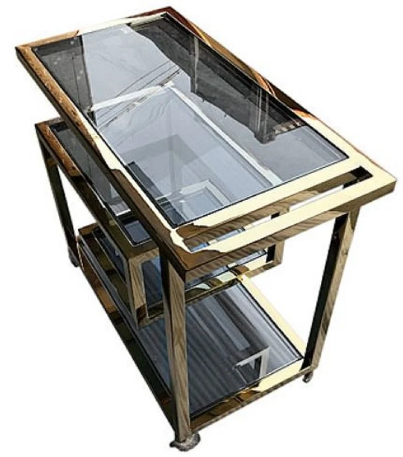 Casa Padrino Luxus Servierwagen Gold / Schwarz 83 x 42 x H. 78 cm - Edelstahl Trolley mit getönten Glasscheiben - Luxus Accessoires