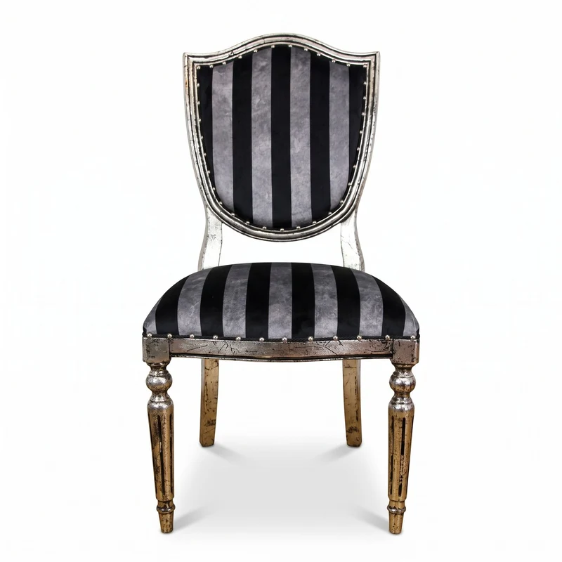 Casa Padrino Art Deco Luxus Esszimmer Stuhl Schwarz Silber Streifen / Antik Stil Silber 52,5 x 59 x H. 104 cm - Luxus Hotel Möbel