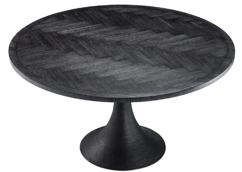 Casa Padrino Luxus Esstisch Schwarz Ø 140 x H. 76 cm - Runder Küchentisch - Luxus Esszimmer Möbel