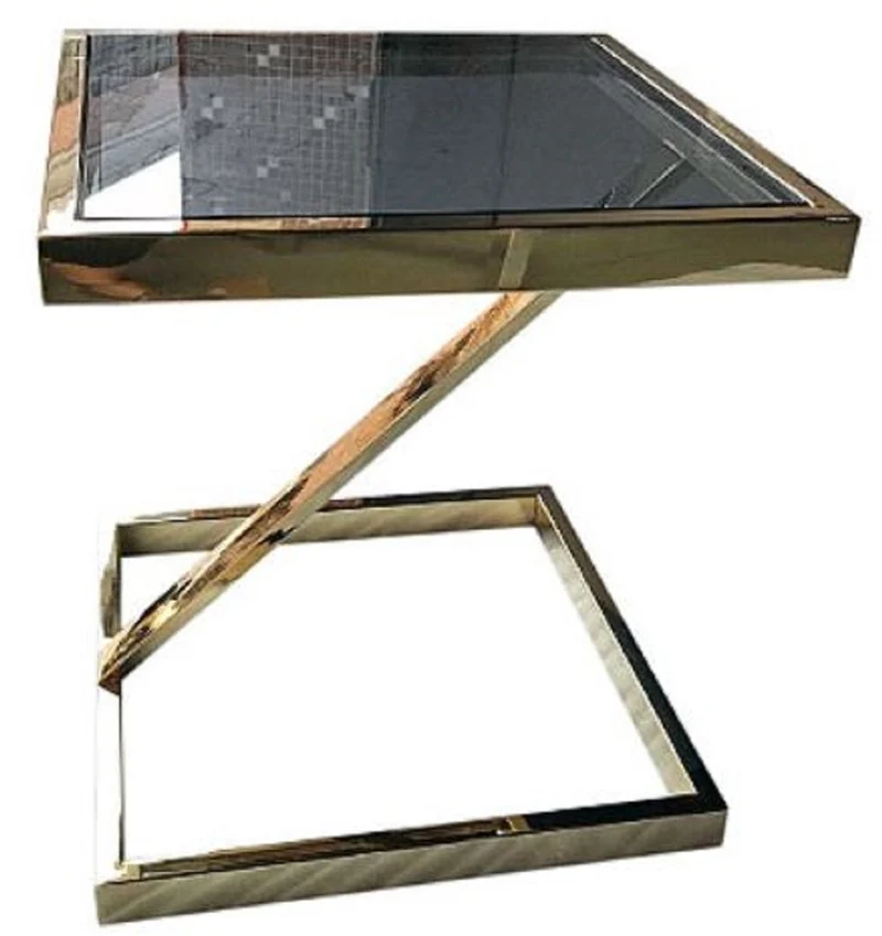 Casa Padrino Luxus Beistelltisch Gold / Schwarz 45 x 45 x H. 50 cm - Edelstahl Tisch mit getönter Glasplatte
