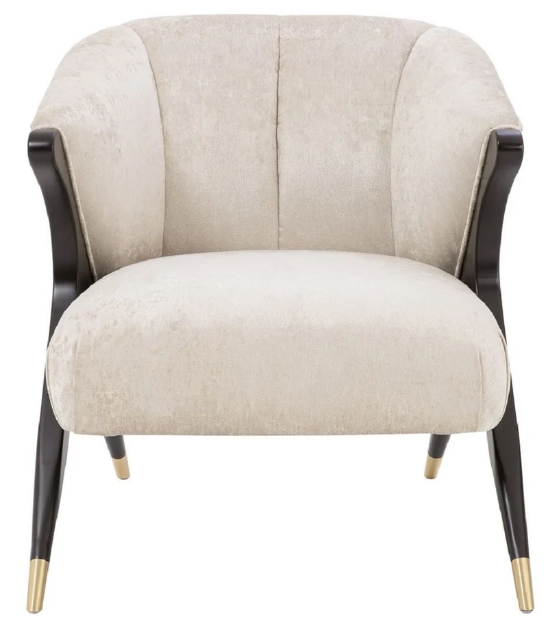 Casa Padrino Designer Sessel Cremefarben / Schwarz / Messingfarben 71,5 x 79,5 x H. 77 cm - Luxus Möbel