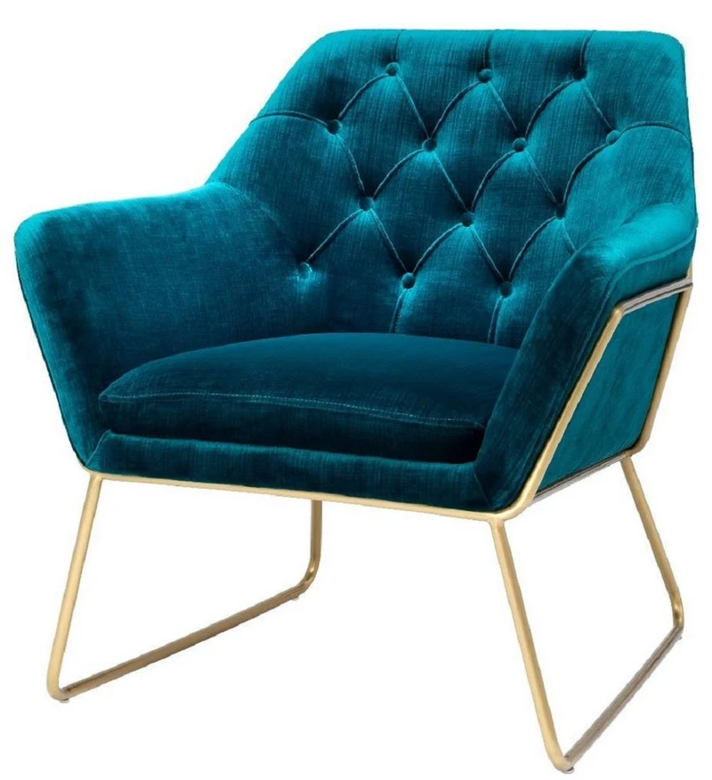 Casa Padrino Luxus Lounge Samt Sessel Blau / Messing 75 x 78 x H. 82 cm - Retro Wohnzimmer Sessel - Luxus Möbel