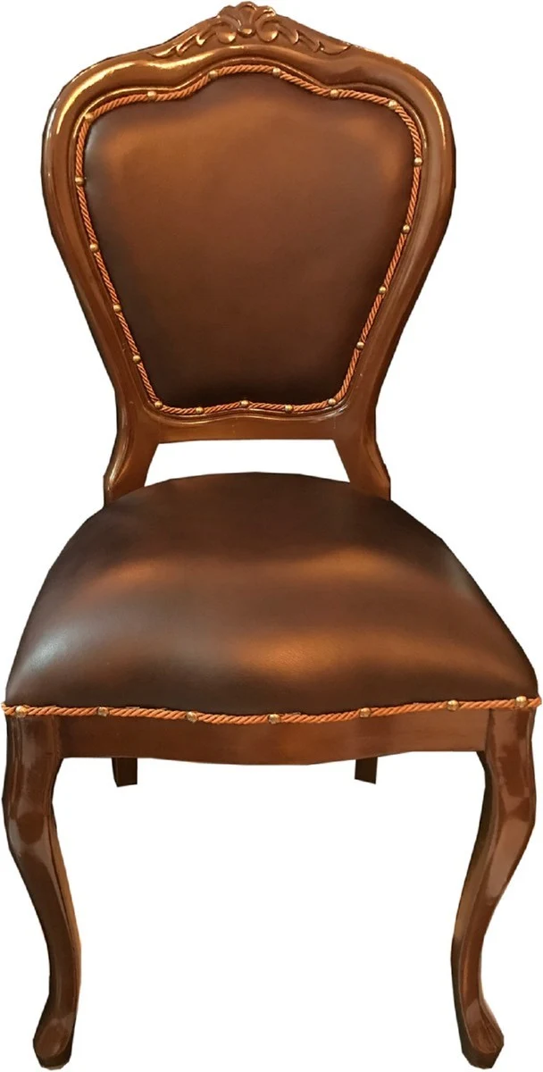 Casa Padrino Luxus Barock Esszimmer Set Braun / Braun 45 x 47 x H. 99 cm - 6 handgefertigte Massivholz Esszimmerstühle mit Echtleder - Barock Esszimmermöbel