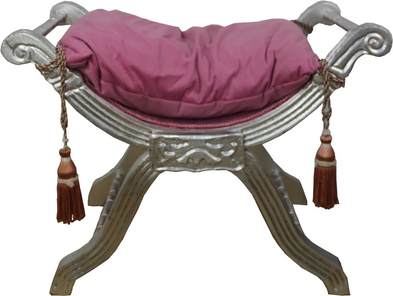 Casa Padrino Barock Sitzhocker - Kreuzhocker Rosa / Silber - Möbel