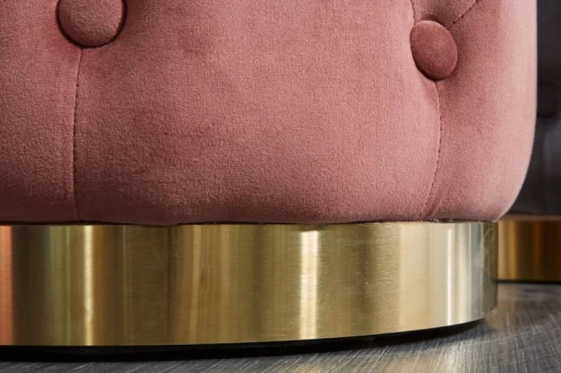 Casa Padrino Chesterfield Samt Hocker Altrosa / Gold Ø 36 x H. 40 cm - Runder Sitzhocker - Chesterfield Möbel