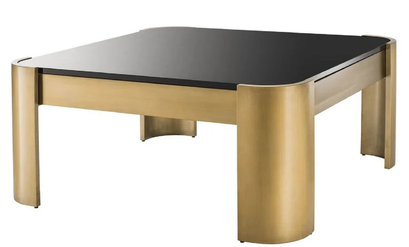 Casa Padrino Luxus Couchtisch Messing / Schwarz 100 x 100 x H. 46 cm - Edelstahl Wohnzimmertisch mit Glasplatte - Luxus Kollektion