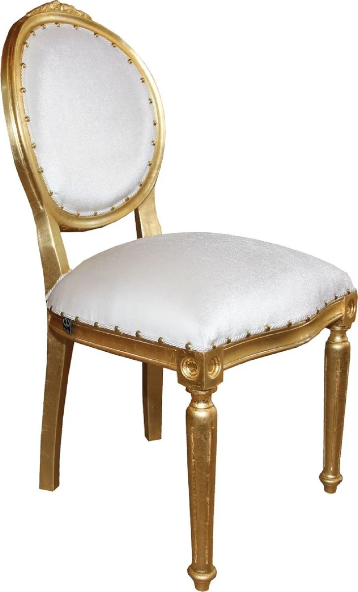 Casa Padrino Luxus Barock Esszimmer Set Medaillon Weiß / Gold 50 x 52 x H. 99 cm - 6 handgefertigte Esszimmerstühle - Barock Esszimmermöbel