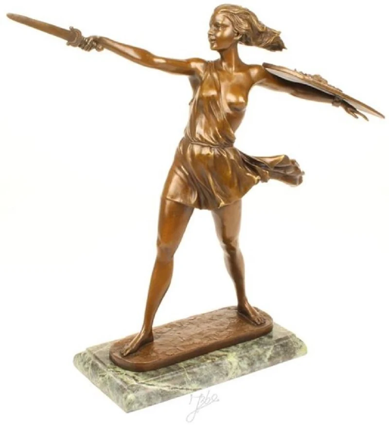 Casa Padrino Luxus Bronze Skulptur Amazonen Kämpferin Bronzefarben / Grau 51,8 x 13,8 x H. 47,7 cm - Bronzefigur mit Marmorsockel - Dekofigur