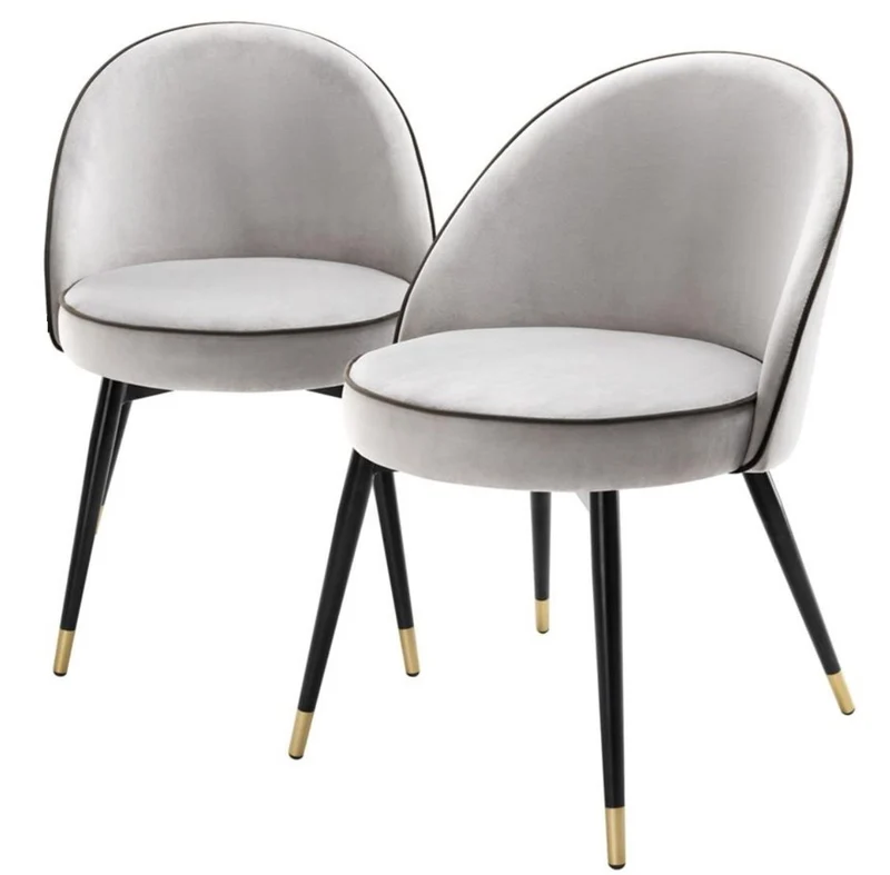 Casa Padrino Luxus Esszimmerstuhl Set Hellgrau / Schwarz / Messing 55 x 64 x H. 83 cm - Esszimmermöbel - Luxus Kollektion