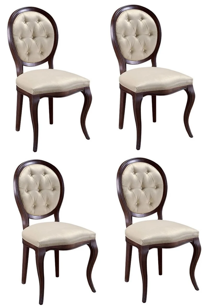 Casa Padrino Luxus Jugendstil Chesterfield Esszimmer Set Dunkelbraun / Cremefarben 51 x 44 x H. 99 cm - 4 Esszimmerstühle - Esszimmermöbel