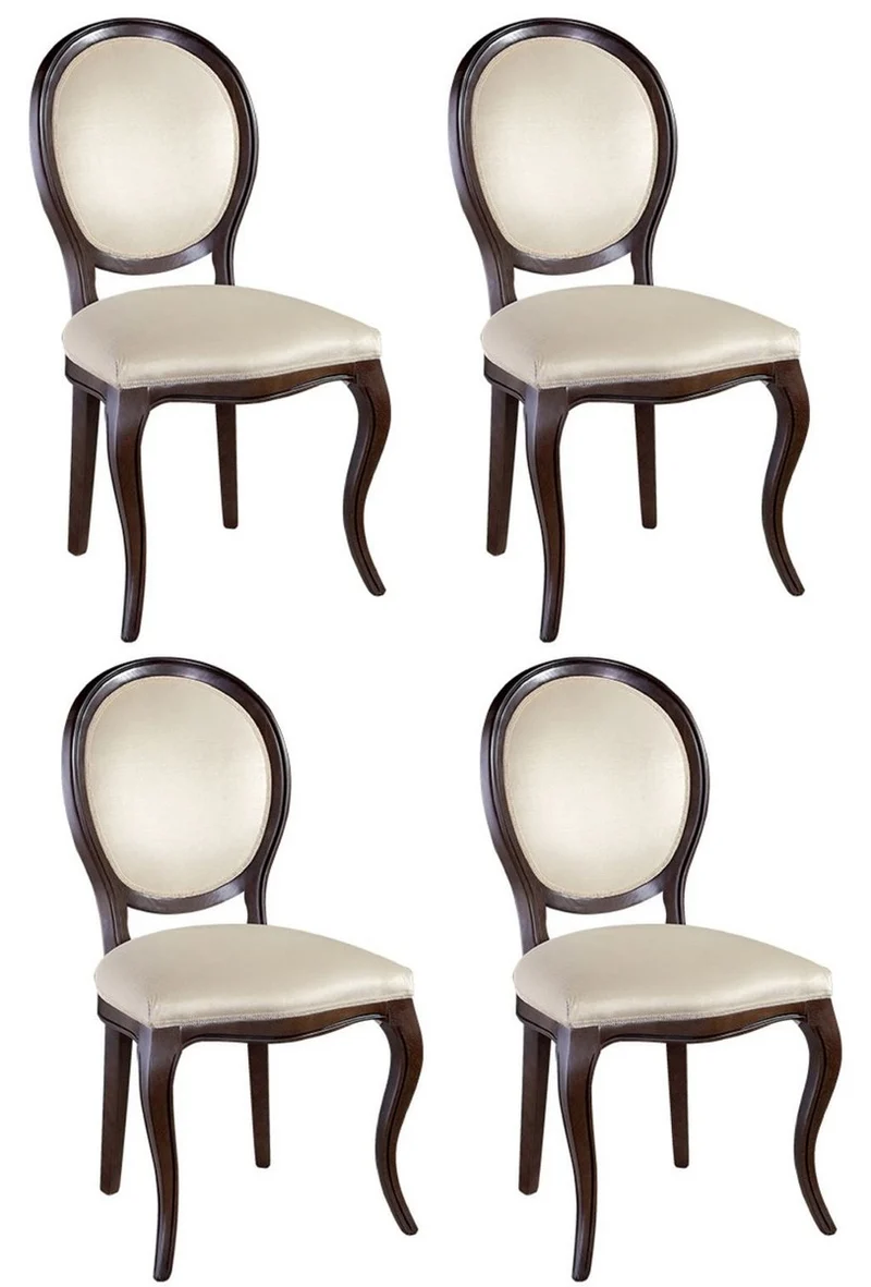Casa Padrino Luxus Jugendstil Esszimmer Set Dunkelbraun / Cremefarben 51 x 44 x H. 99 cm - 4 Esszimmerstühle - Esszimmermöbel