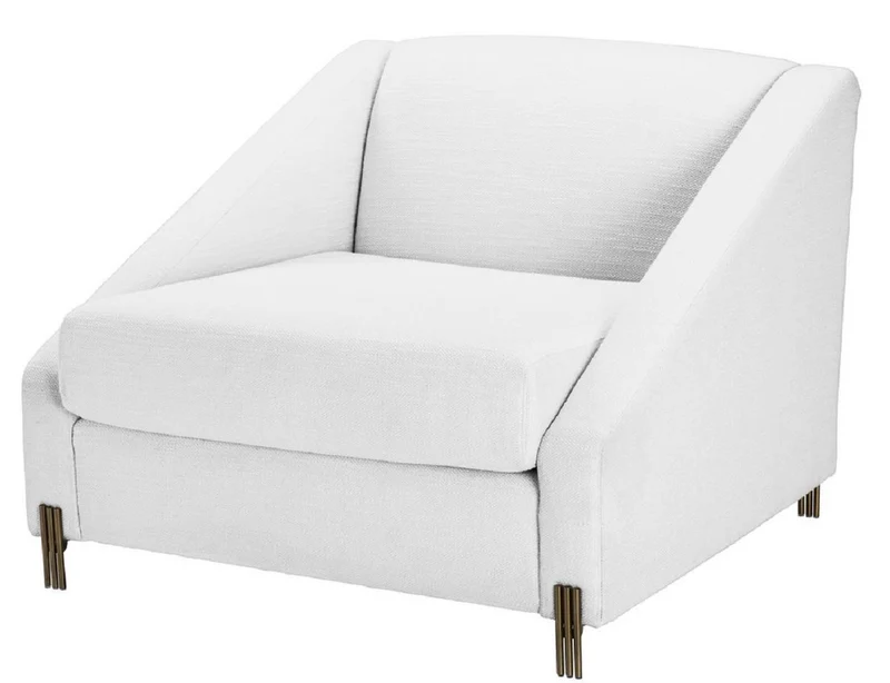 Casa Padrino Luxus Sessel Weiß / Messingfarben 88 x 94 x H. 73 cm - Wohnzimmer Sessel mit 2 Kissen - Luxus Möbel
