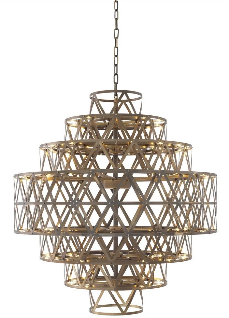 Casa Padrino Luxus LED Kronleuchter Antik Messing Ø 82 x H. 88,5 cm - Runder Edelstahl Kronleuchter - Luxus Qualität
