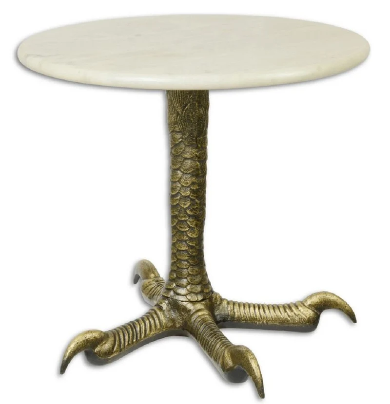 Casa Padrino Designer Gusseisen Beistelltisch mit Marmorplatte Antik Messingfarben / Weiß Ø 50 x H. 44,5 cm - Designer Wohnzimmermöbel
