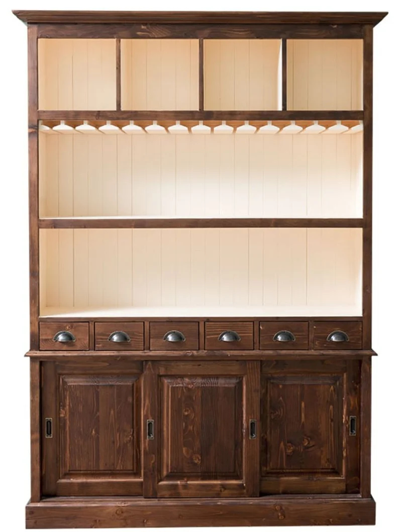 Casa Padrino Landhausstil Barschrank Braun / Weiß 150 x 35 x H. 210 cm - Massivholz Schrank - Landhausstil Bar Möbel
