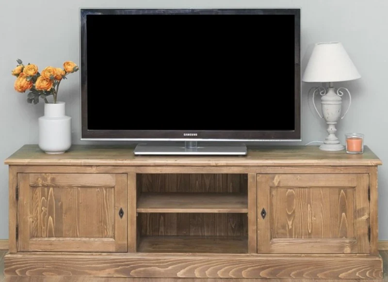 Casa Padrino Landhausstil Sideboard mit 2 Türen Braun 180 x 46 x H. 56 cm - Massivholz Fernsehschrank - Wohnzimmerschrank - Möbel im Landhausstil