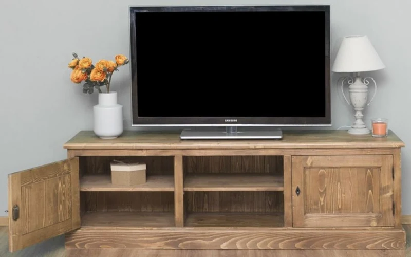 Casa Padrino Landhausstil Sideboard mit 2 Türen Braun 180 x 46 x H. 56 cm - Massivholz Fernsehschrank - Wohnzimmerschrank - Möbel im Landhausstil
