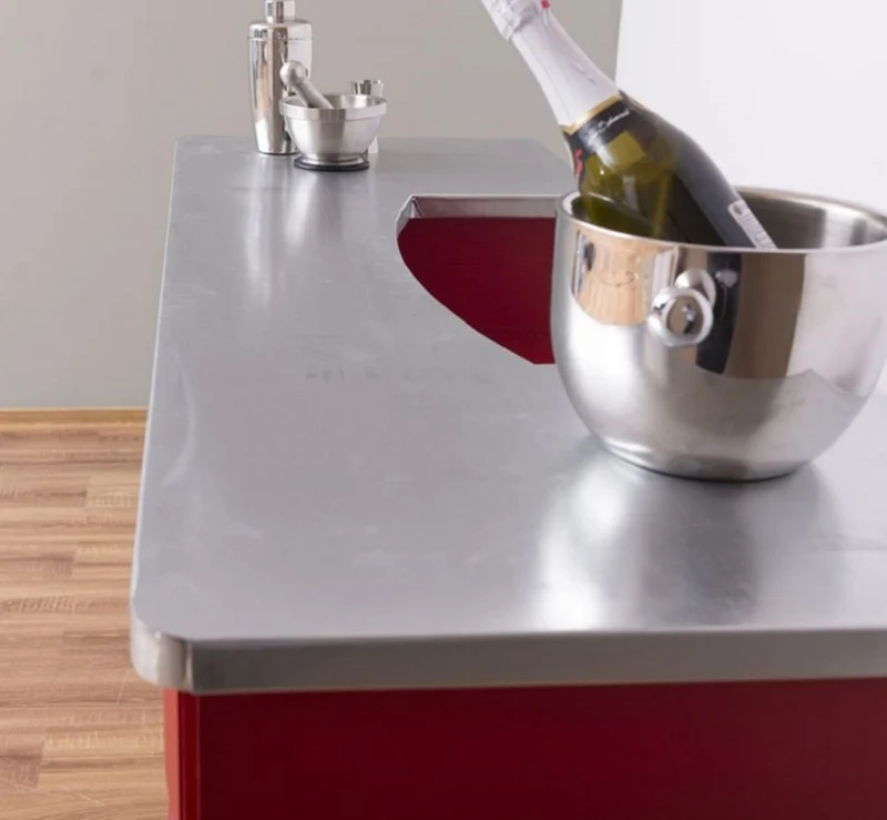 Casa Padrino Landhausstil Theke Rot / Silber 140 x 51 x H. 107 cm - Massivholz Thekentisch mit verzinkter Tischplatte - Möbel im Landhausstil