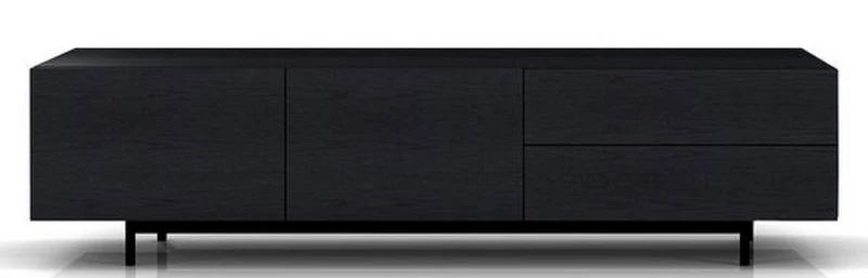 Casa Padrino Luxus Fernsehschrank mit 2 Türen und 2 Schubladen Schwarz 180 x 50 x H. 46 cm - Massiver Eichenholz Schrank - Luxus Möbel