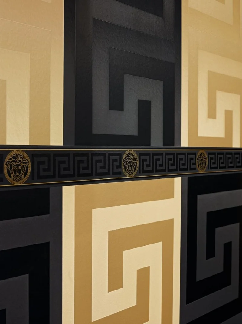 Versace Designer Barock Vliestapete Greek 935224 Schwarz / Gold - Bordüre - Design Tapete - Luxus Qualität