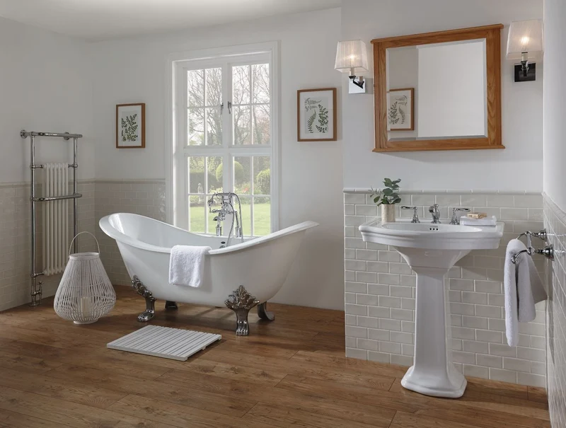 Casa Padrino Luxus Jugendstil Badewanne Weiß / Silber 180 x 77 x H. 79 cm - Gebogene freistehende Acryl Badewanne mit Löwenfüßen - Jugendstil Badezimmermöbel