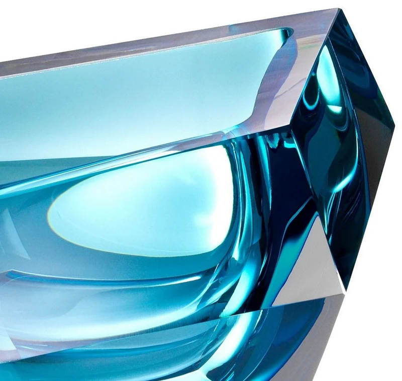 Casa Padrino Luxus Kristallglas Schüssel Blau 22 x 14 x H. 10,5 cm - Designer Deko Schüssel - Deko Accessoires