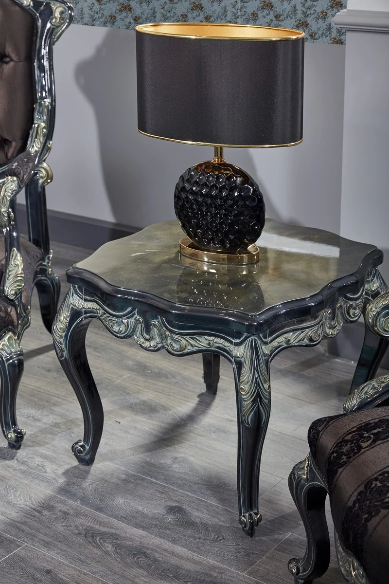 Casa Padrino Luxus Barock Beistelltisch Schwarz / Grün / Gold 65 x 65 x H. 55 cm - Barockmöbel