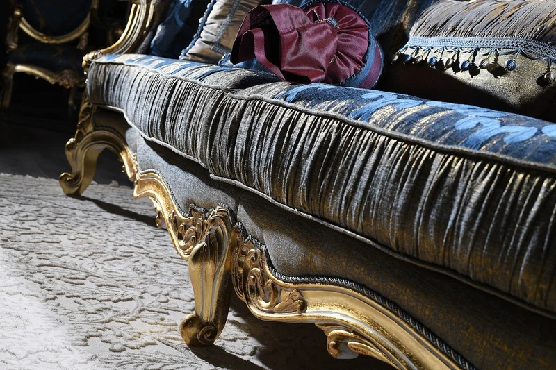 Casa Padrino Luxus Barock Chesterfield Sofa Dunkelblau / Antik Gold 300 x 90 x H. 119 cm - Prunkvolles Barock Wohnzimmer Sofa - Barockmöbel
