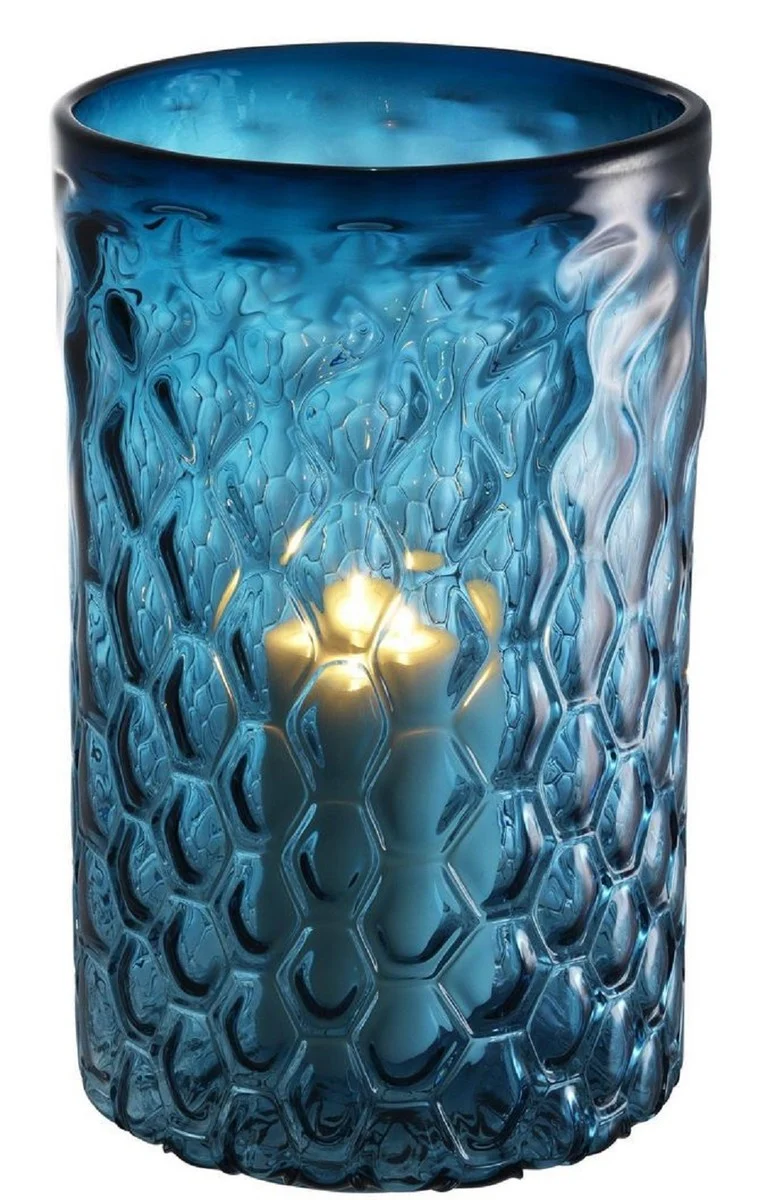 Casa Padrino Luxus Glas Kerzenleuchter Blau Ø 27 x H. 44 cm - Hotel & Restaurant Deko Accessoires