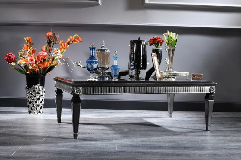 Casa Padrino Luxus Barock Wohnzimmer Set Schwarz / Gold / Silber - 1 Sofa & 2 Sessel & 1 Couchtisch & 1 Beistelltisch - Barockmöbel