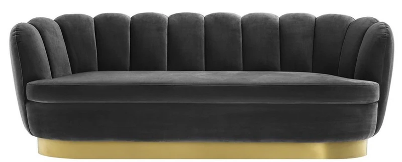 Casa Padrino Luxus Samt Sofa Dunkelgrau / Messingfarben 225 x 90 x H. 80 cm - Wohnzimmer Sofa - Luxus Qualität