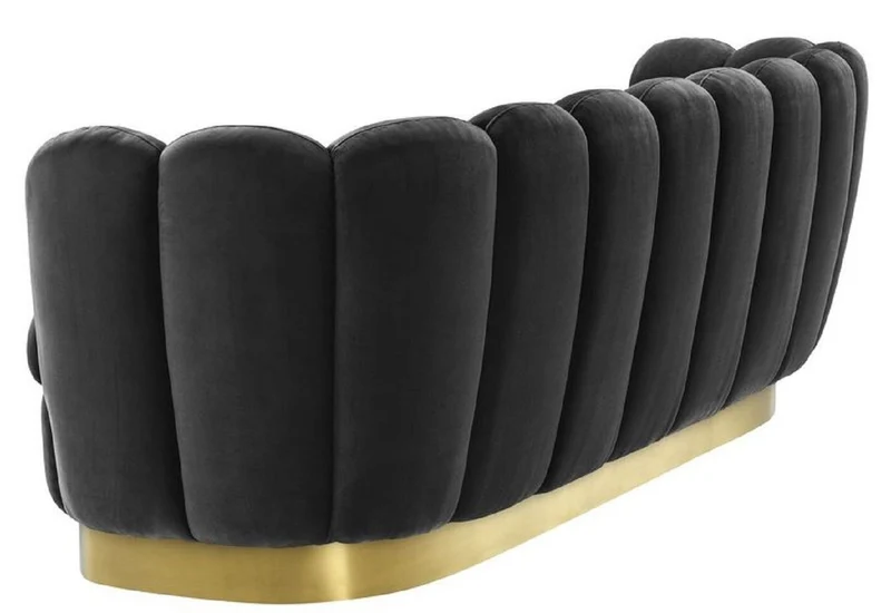 Casa Padrino Luxus Samt Sofa Dunkelgrau / Messingfarben 225 x 90 x H. 80 cm - Wohnzimmer Sofa - Luxus Qualität