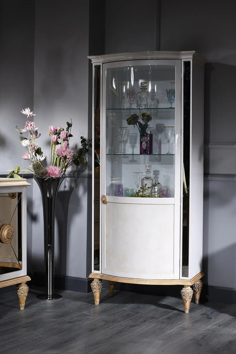 Casa Padrino Luxus Barock Vitrine Weiß / Gold 80 x 42 x H. 196 cm - Barock Vitrinenschrank