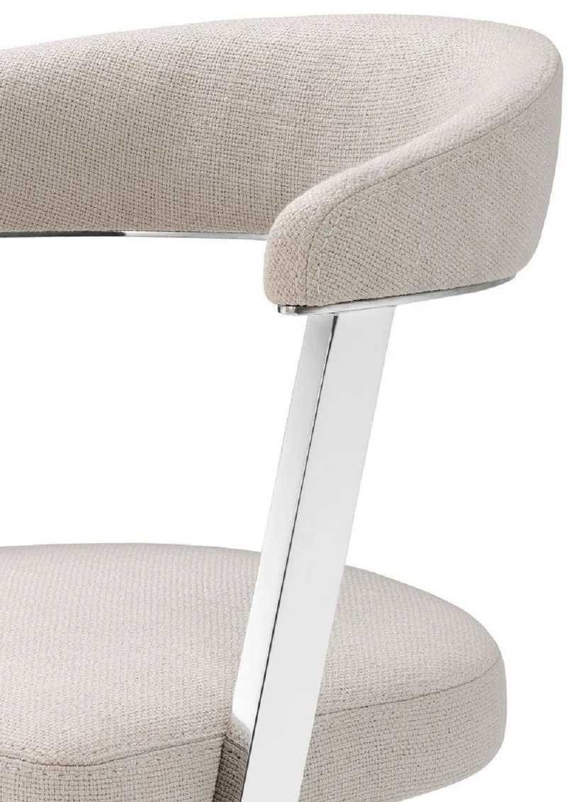 Casa Padrino Designer Stuhl mit Armlehnen Naturfarben / Silber 53,5 x 49 x H. 78 cm - Esszimmerstuhl - Bürostuhl - Designermöbel