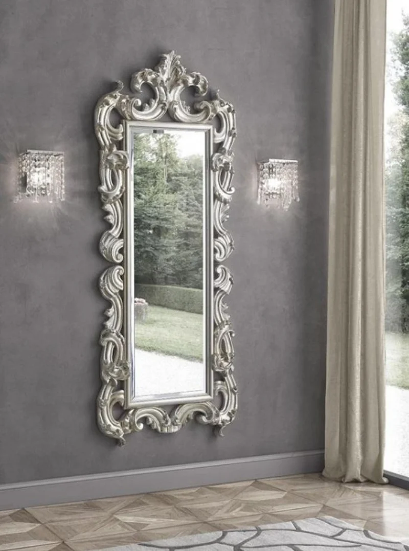 Casa Padrino Luxus Barock Spiegel Silber 86 x 8 x H. 203 cm - Barock Garderobenspiegel - Möbel im Barockstil
