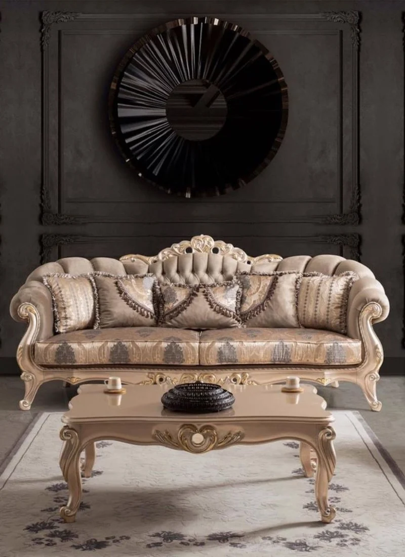 Casa Padrino Luxus Barock Wohnzimmer Sofa mit Kissen Taupe / Bronze / Gold 243 x 89 x H. 106 cm - Barock Möbel