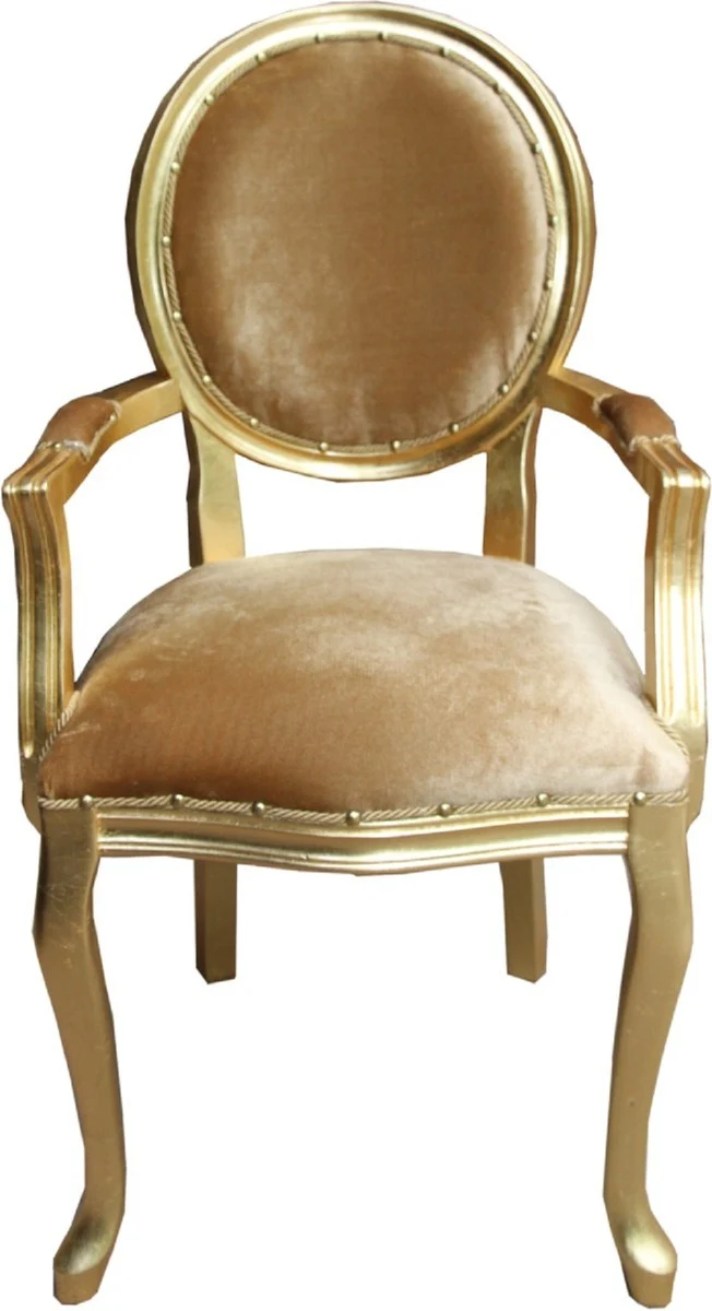Casa Padrino Luxus Barock Esszimmer Set Medaillon Gold / Gold 58 x 54 x H. 103 cm - 6 handgefertigte Esszimmerstühle mit Armlehnen - Barockmöbel