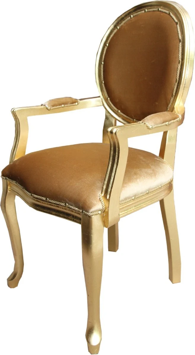 Casa Padrino Luxus Barock Esszimmer Set Medaillon Gold / Gold 58 x 54 x H. 103 cm - 6 handgefertigte Esszimmerstühle mit Armlehnen - Barockmöbel