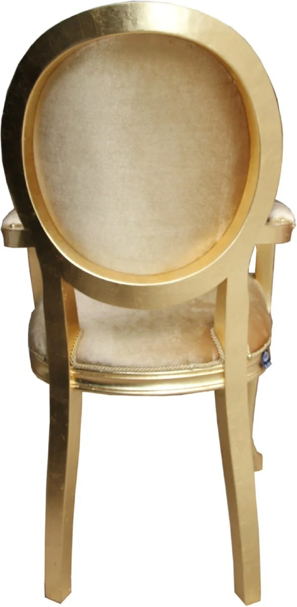 Casa Padrino Luxus Barock Esszimmer Set Medaillon Gold / Gold 58 x 54 x H. 103 cm - 6 handgefertigte Esszimmerstühle mit Armlehnen - Barockmöbel