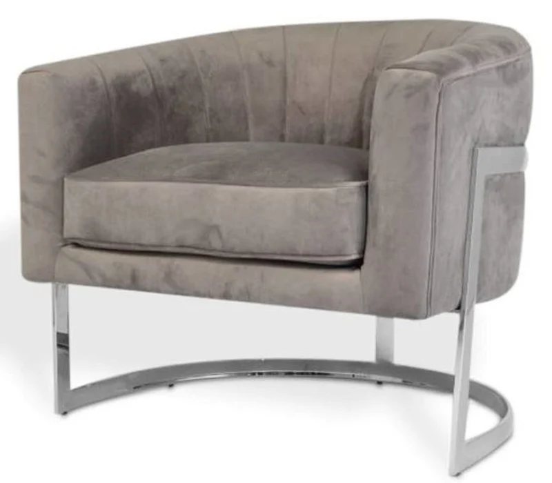 Casa Padrino Luxus Samt Sessel Grau / Silber 70 x 66 x H. 68 cm - Designer Wohnzimmermöbel