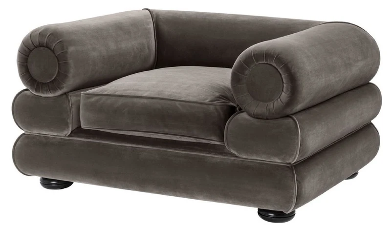 Casa Padrino Luxus Samt Sessel Grau / Schwarz 120 x 96 x H. 65 cm - Wohnzimmer Sessel - Luxus Qualität